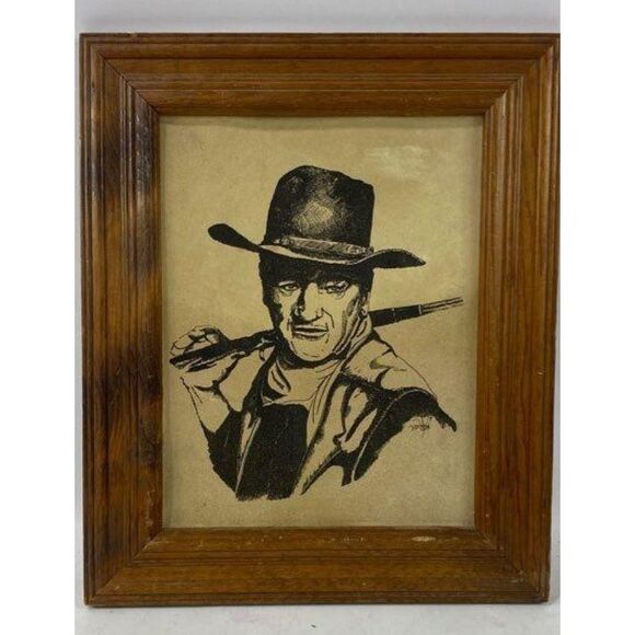 John Wayne Original Mixed Media Art (Leather) Signed/Framed - Picture 1 of 5